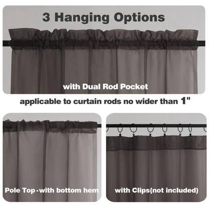 Sheer Chocolate Brown Tier Curtains 24 Inch Length (2 Count)