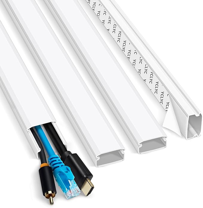 62.8in Cable Cover Wall, White Wire Cover for Wall, Paintable Cord Cover Wall Kit, Cord Hiders for TV on Wall, Hide Cords Wall Mounted TV - Cord Concealer Cable Channel 4xL15.7in W0.98in H0.5in