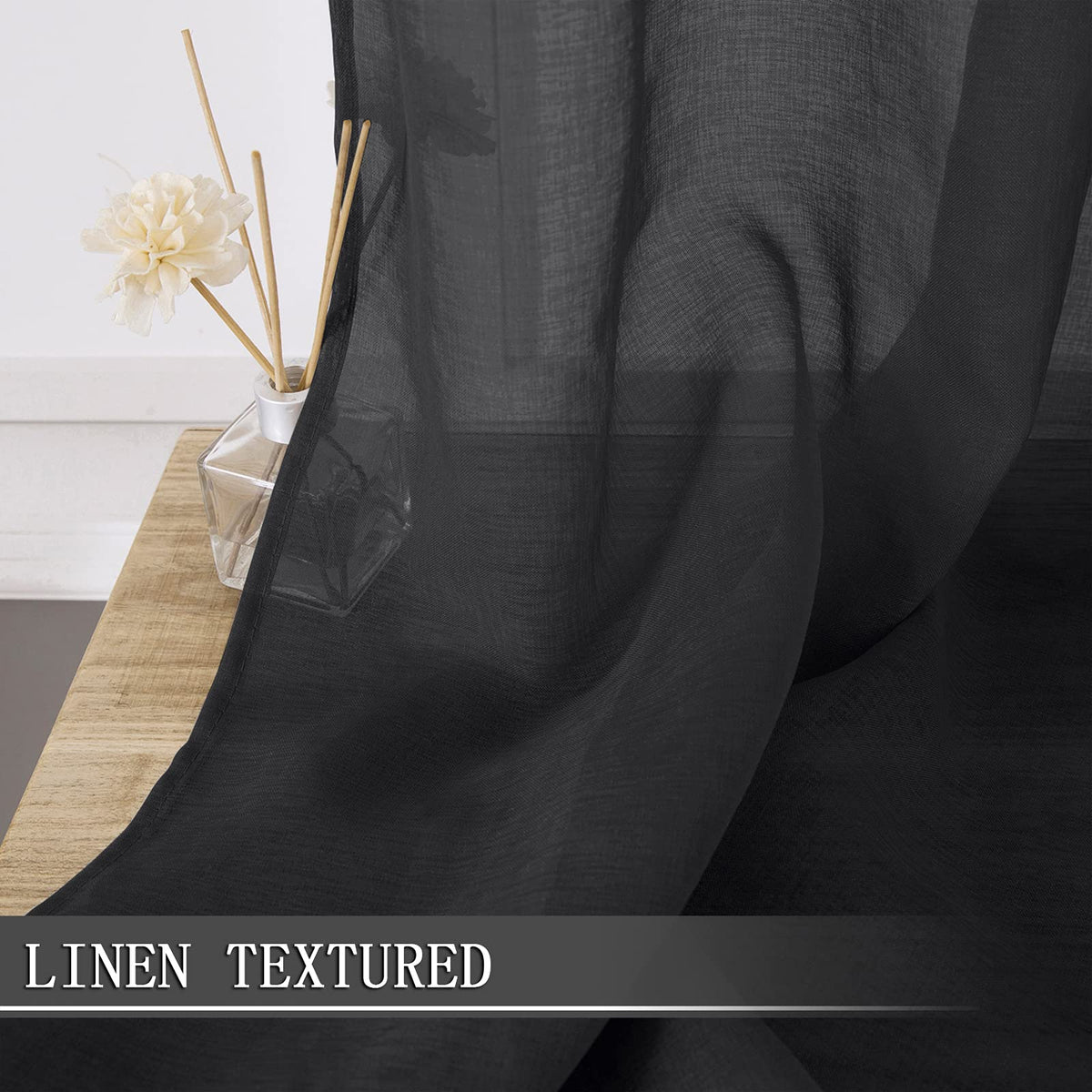 Short Sheer Curtain Linen Textured Living Room Curtains Sheer Light Filtering Rod Pocket Voile Curtain for Bedroom