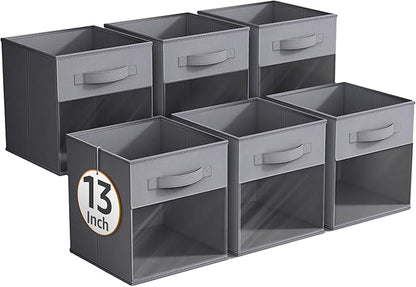 Sorbus 13 Inch Storage Bins with Clear Window - 6 Foldable Baskets for Organizing Clothes, Toys, Books - Sturdy Collapsible Fabric Storage Cubes with Handle - Storage Baskets for Shelves, Closets