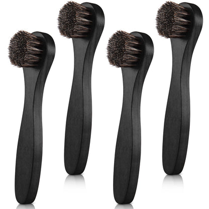 4 Pcs Horsehair Shine Shoes Brush Kit Polish Dauber Applicators Cleaning Leather Shoes Boots Care Brushes Suede Cleaner Brush with Microfiber Shoe Cloth