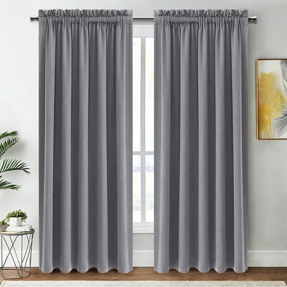Wide Blackout Curtains for Bedroom Living Room 60 x 84 Inch Long Grey (2 Count)