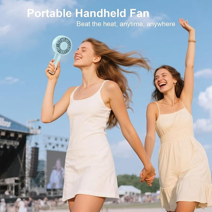 Mini Fan Portable Handheld Fan, USB Rechargeable Personal Fan with Base, 10H Long Lasting Battery Mini Pocket Cooling Fan for Desktop Travel Outdoor Vacation Concert Lash Makeup Use