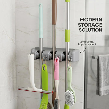 Mop and Broom Holder Wall Mounted 3 Position Storage Rack with 4 Retractable Hooks Holds up to 7 Tools Utility Weatherproof Holder for Garage Storage Systems Broom Organizer