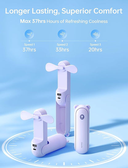JISULIFE Handheld Fan 8 Plus: All-in-One Mini Fan with 37Hrs Cooling & 4500mAh PowerBank & Flashlight, USB Rechargeable, Portable Pocket Size for Travel, Makeup, Concert, Gifts for Women(Purple)