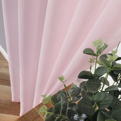 Short Sheer Curtain Living Room Linen Textured Curtains Sheer Light Filtering Voile Rod Pocket Curtain for Bedroom (2 Count)