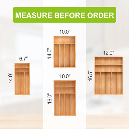 Bamboo Kitchen Silverware Organizer with Removable Divider