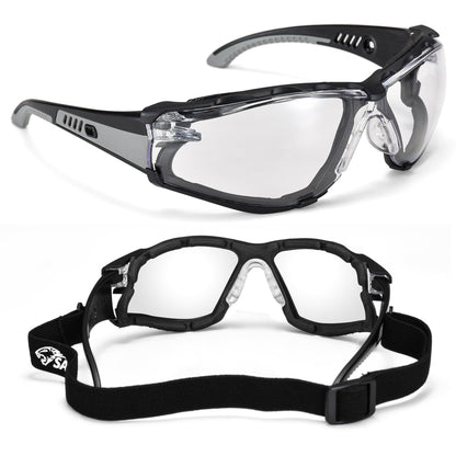Safety Glasses Anti Fog Scratch Resistant ANSI Z87.1 CE Protective Eyewear with Foam Gasket Adjustable Strap