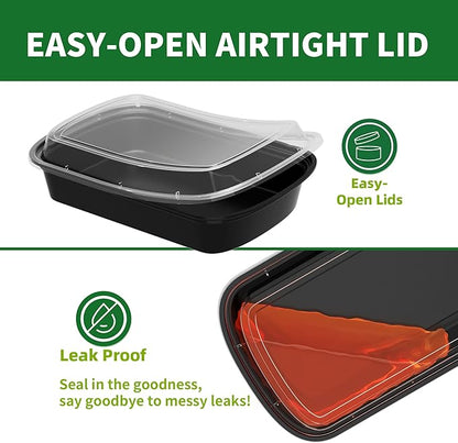 Meal Prep Containers, 50 Pack 28oz (100-Piece) Disposable Take Out Food Storage Containers with Leakproof Lids, Reusable Plastic To Go Lunch Boxes, BPA Free, Microwave/Dishwasher/Freezer Safe