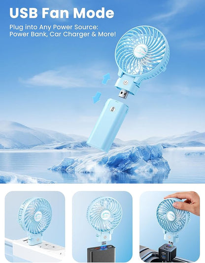 HandFan 5200mAh Handheld Fan Rechargeable, 20H Runtime Hand Fan, 3 Speeds Strong Airflow, Personal 180° Foldable Portable Fans for Travel/Summer/Concerts/Lash/Commute, Gifts for Women (Blue)