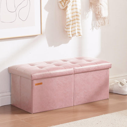 Ottoman with Storage Bench Folding Foot Rest Baby Pale Pink