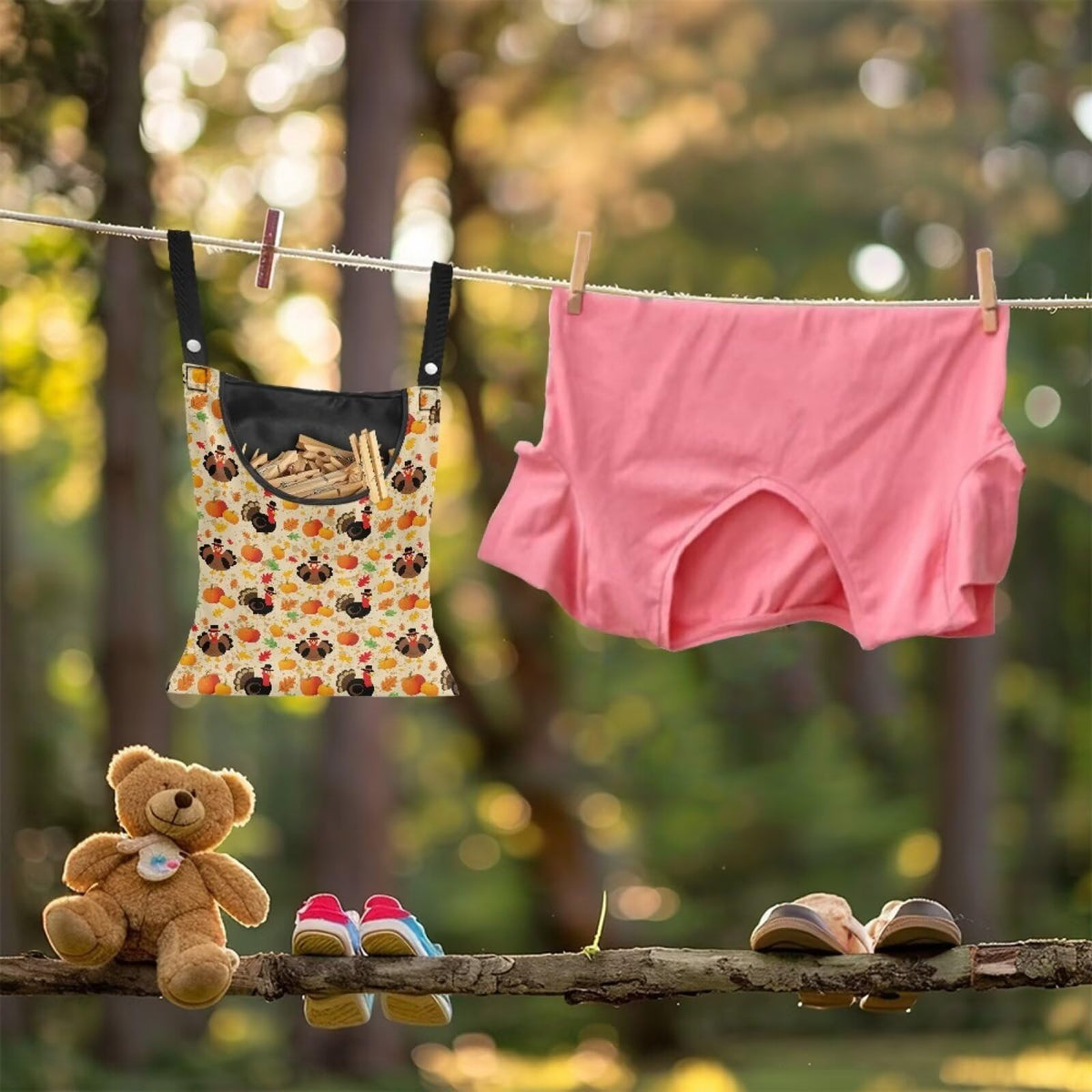 Pumkpin Clothespin Organizer Bag for Outdoor Turkey Portable Clothespin Storage Bags with Large Opening Waterproof Laundry Clothespins Bag Clothespins Holder for Clothesline Outdoor