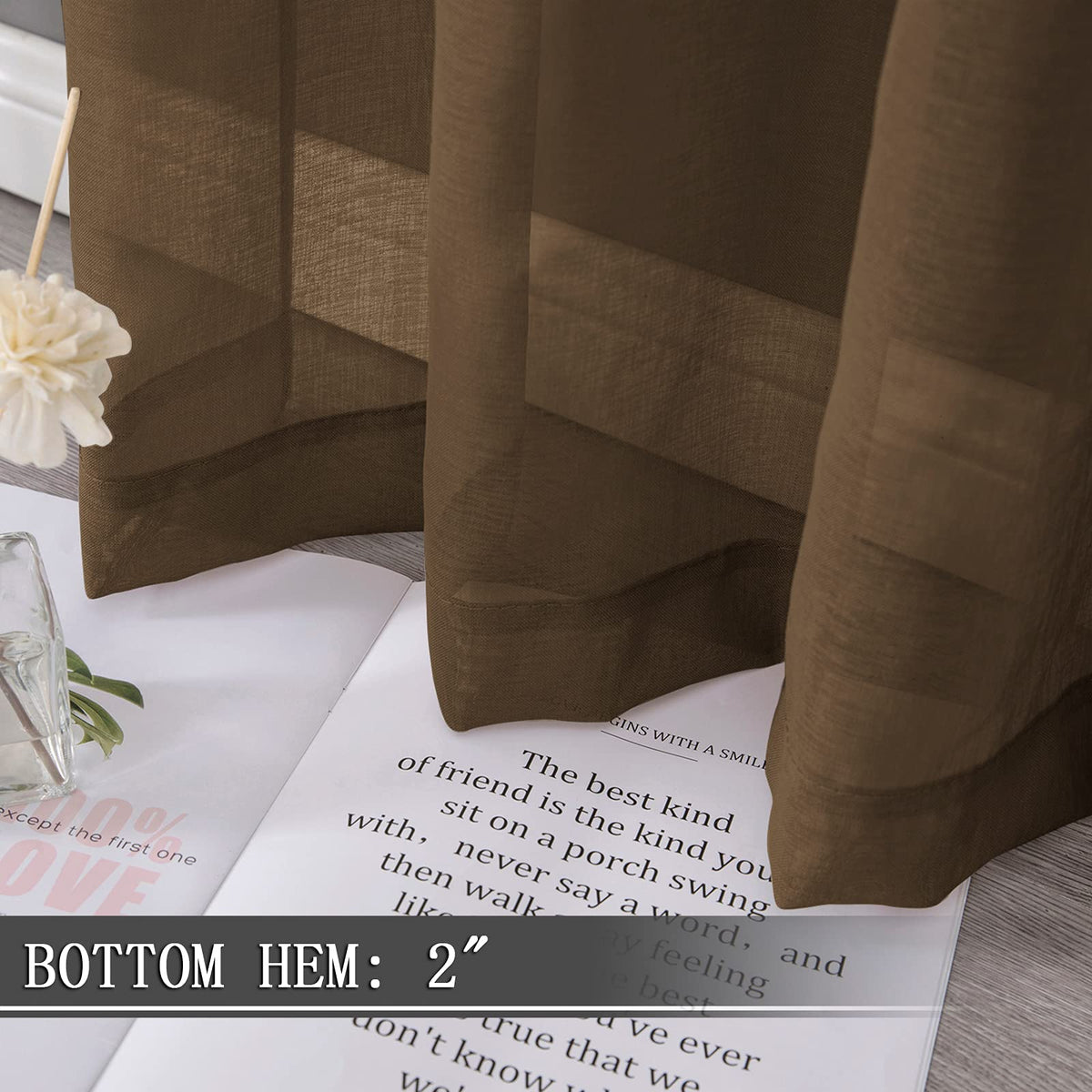Sheer Curtains Bedroom Linen Textured Curtain Sheers Light Filtering Voile Rod Pocket Curtains for Living Room (2 Count)