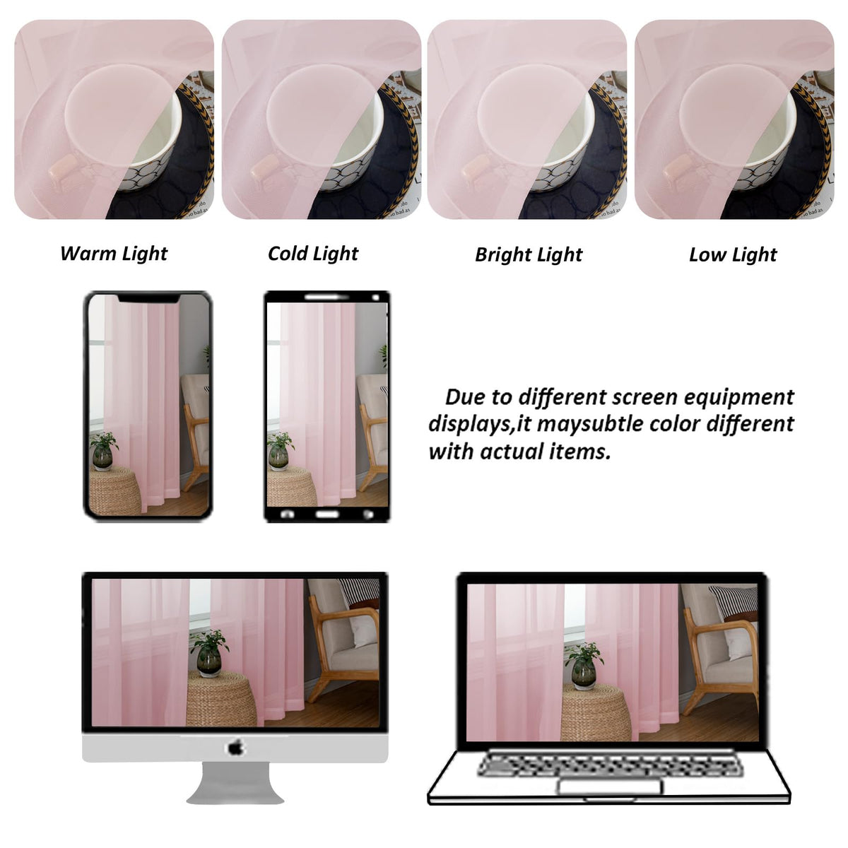 Blush Pink Sheer Curtains 78 Inches Long 2 Panels Set for Living Room (2 Count)