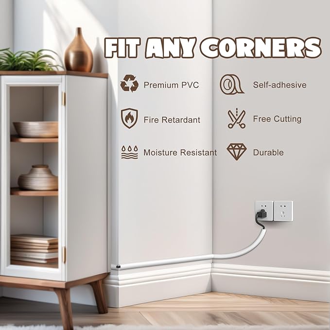 UOMTFAI Wall Cord Hider 390 Inch, Self Adhesive Cable Hider Cord Cover for Wires, Flexible Wire Cover Cable Raceway for Cord Management W0.59 H0.39in White