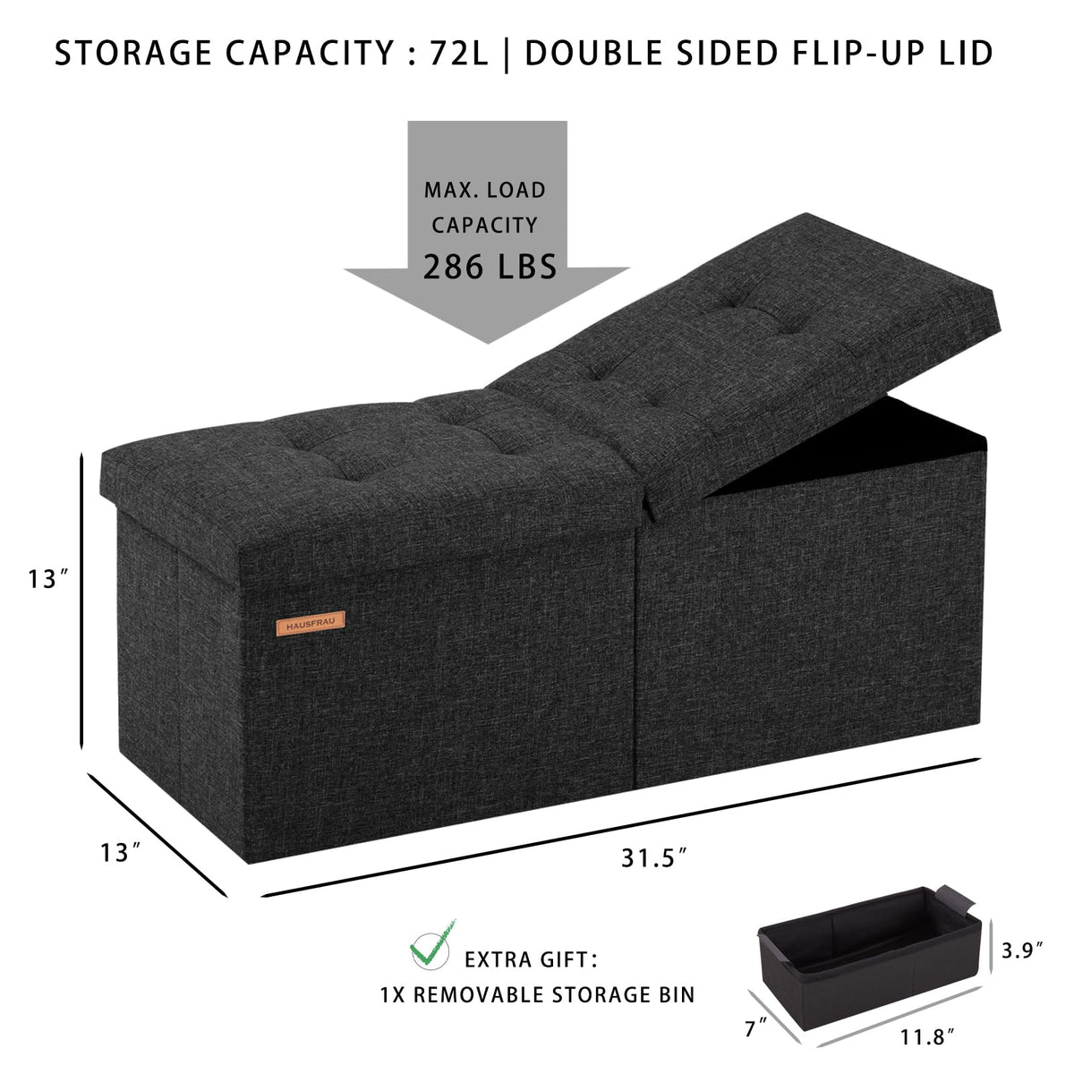 Ottoman with Storage Bench Folding Foot Rest Stool Retro Brown