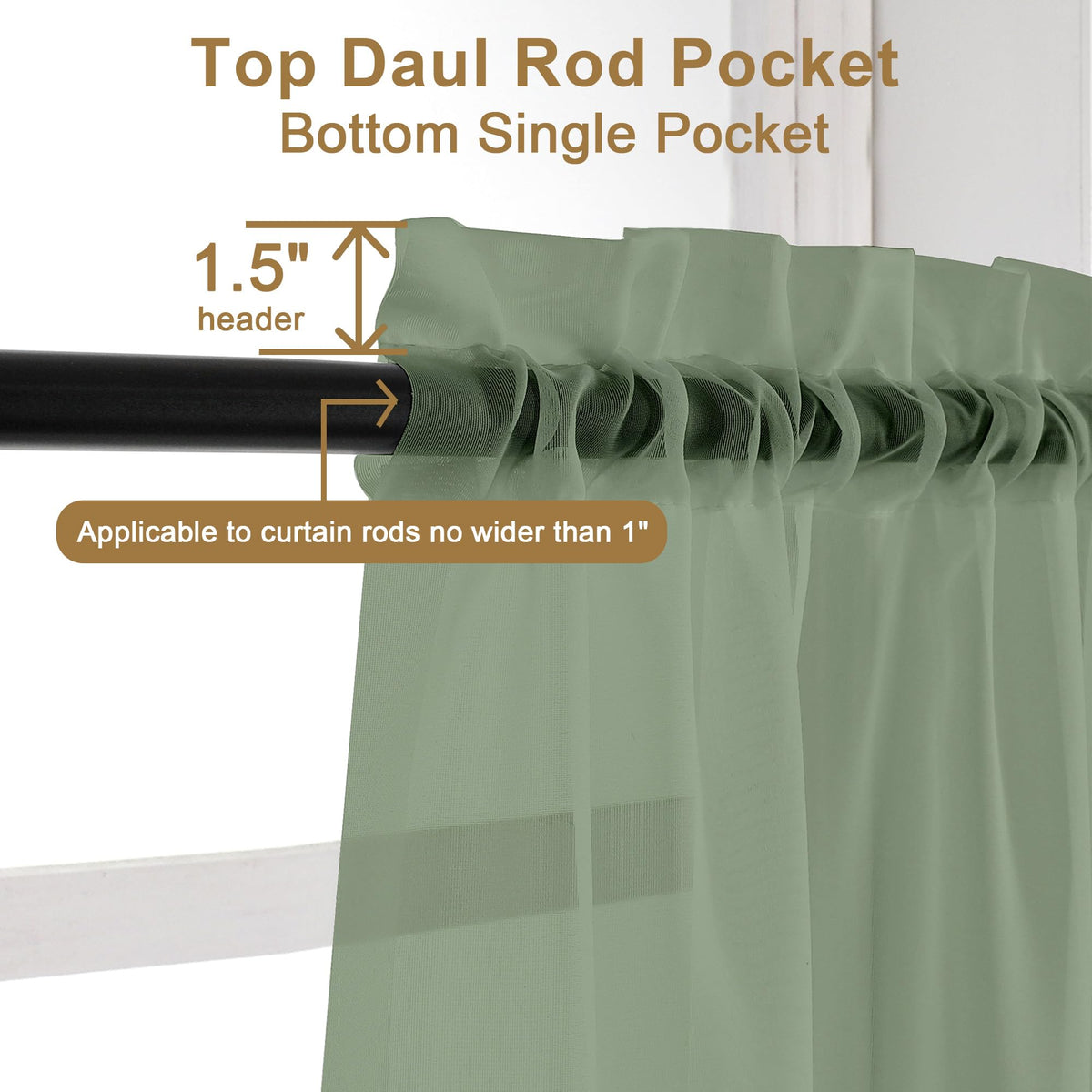 Extra Long Sage Green Voile Sheer Curtains 120 Inches Long 2 Pack