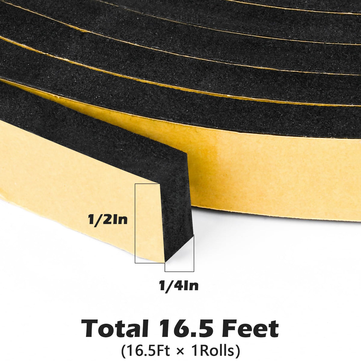 Black Door Window Weather Stripping Self Adhesive Foam Tape High Density Foam Sealing Strip Window Insulation Weatherproof Gasket Tape for Doors and Windows (16.5 Foot)