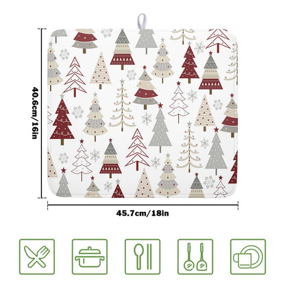 Christmas Tree Dish Drying Mat for Kitchen Counter Christmas Pine Tree Dish Drying Mat 16x18 Inch Geometric Winter Dish Draining Mat Absorbent Reversible Dish Pad Kitchen Accessories Table Protector