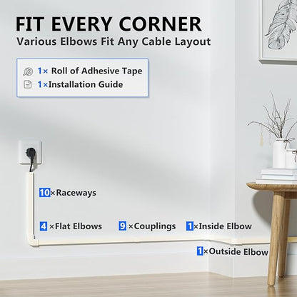 142in Beige Cord Hider, Delamu Beige Cord Covers for Wires on Wall, One-Cord Cable Hider, Wire Hider Wire Covers for Cords on Wall, Easy Set up Cable Cover Raceway, L15.7 W0.59 H0.4in