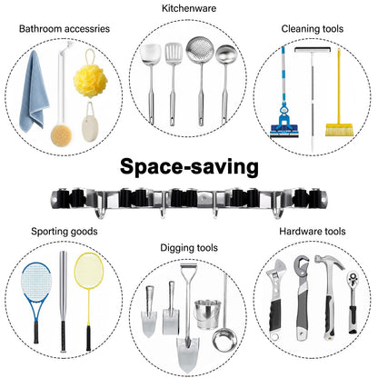 2 Packs 5 Racks and 4 Hooks Mop and Broom Holder Wall Mount (9 Count)