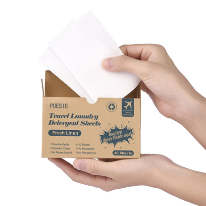 Travel Laundry Detergent Sheets Fresh Linen 40 Count Liquidless Portable No Waste Laundry Soap Sheets for Travel Dorm Home