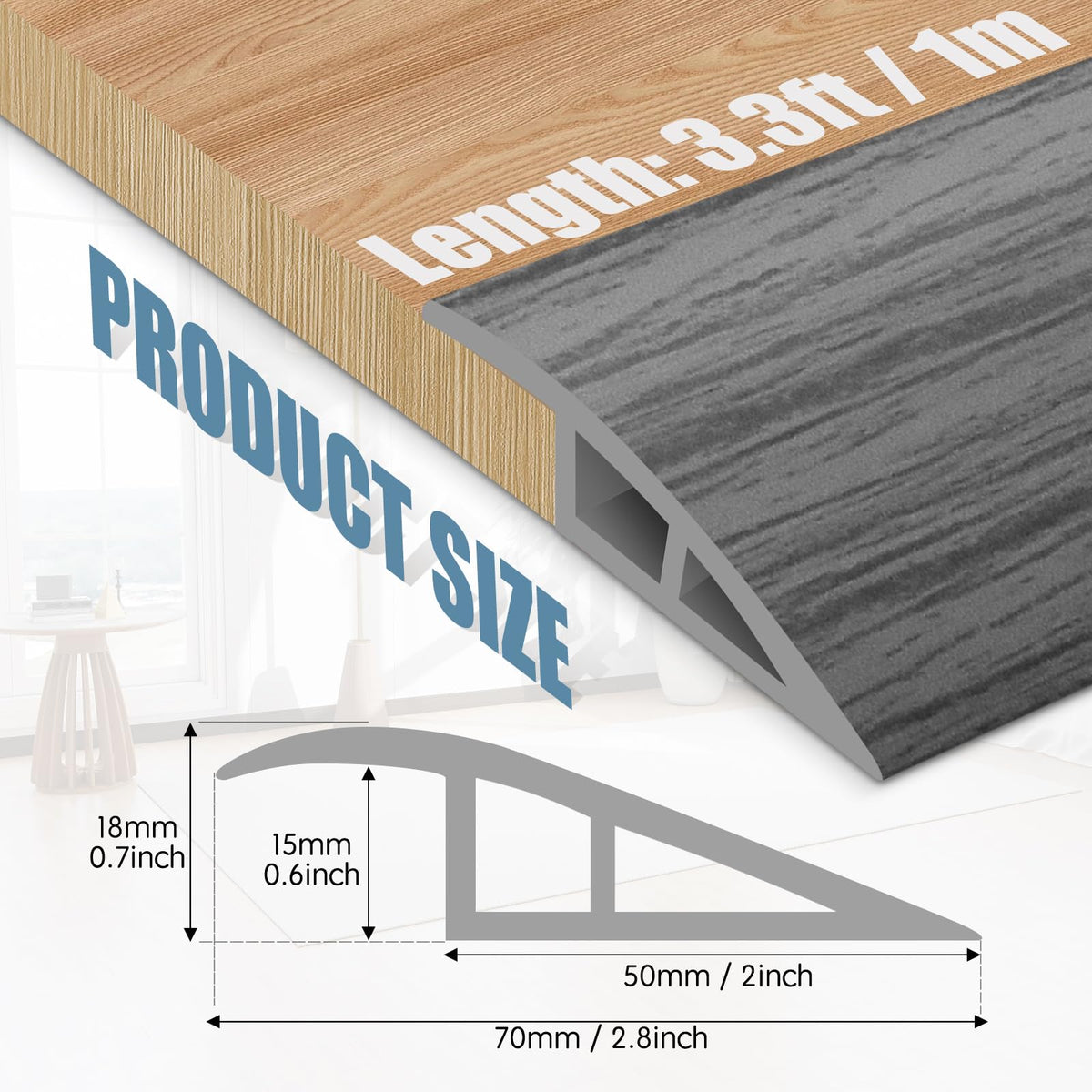 Floor Transition Strip Door Threshold 39" Floor Transition Reducer Trim on The Edges Threshold Strip Self Adhesive Suitable for Doorways (3.25 Foot)
