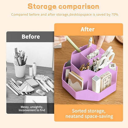 Pencil Pen Holder for Desk,9 Slots 360 Degree Rotating Desk Organizers,Desktop Storage Stationery Supplies Organizer, Cute Pencil Cup Pot For Office, School, Home(Purple)