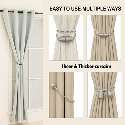 Magnetic Curtain Tiebacks Rope Curtain Tie Backs for Curtains 6 Pack Curtain Holders for Drapes Decorative Window Curtain Holdbacks (6 Count)
