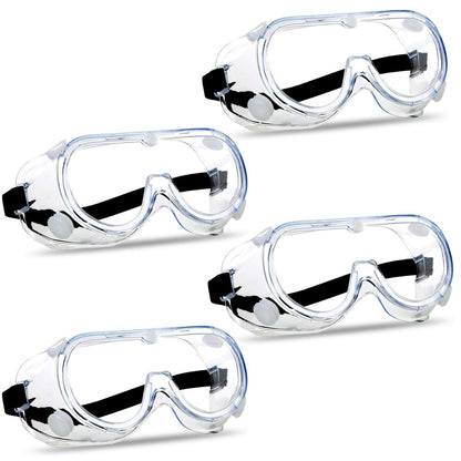 4PCS Anti Fog Protective Safety Goggles Clear Lens Wide (4 Count)