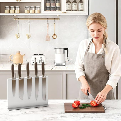 THMINS White Magnetic Knife Block Stainless Steel Double-Sided Magnetic Knife Holder, Universal Multi-function Display Rack for Kitchen Counter
