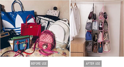 AARAINBOW 2 Packs Hanging Handbag Purse Organizer, Handbag Organizer for Closets, 8 Easy Access Pockets, Womens Purse Storage Organizers, Wardrobe Closet Organizers, 46 L x 13.8W (B Black Gray)