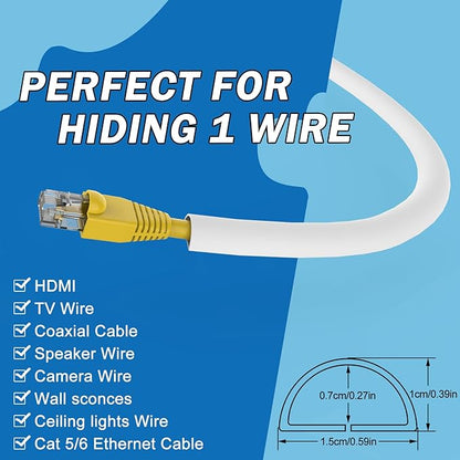 UOMTFAI Wall Cord Hider 39 Inch - Self-Adhesive Wire Cover Raceway for Walls, Flexible PVC Cable Concealer for Home and Office, W0.59 H0.39in - White