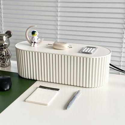 White Cable Management Box, Plastic Cable Box Organizer with Lid for Wire, Power Strip, Surge Protector, Extension Cords Hider Cover Under Home Office Desk and Floor (Large)