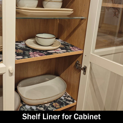 Black Retro Floral Shelf Drawer Liner for Kitchen 12IN x 20FT (19.36 Sq Ft)