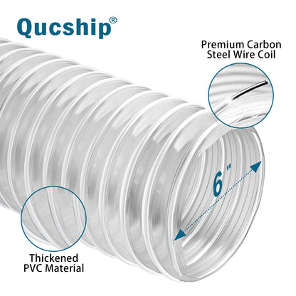 6"x5' PVC Dust Collection Hose with 2 Stainless Clamps for Woodworking