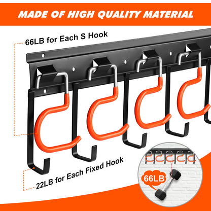 17'' All Metal Garden Tool Organizer Adjustable Garage Tool Organizer Wall Mount Garage Organizers and Storage with Heavy Duty Hooks Tool Hangers for Garage Wall
