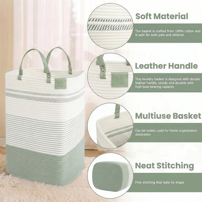 75L Woven Laundry Hamper with Long Leather Handles