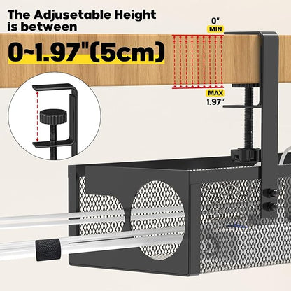Under Desk Cable Management Tray No Drill 15.1’’, Metal Mesh Cable Management Box with Hybrid Side Slots Cable Raceway,Adjustable Cable Tray with Wire Management for Office Home,1 Pack (Black)