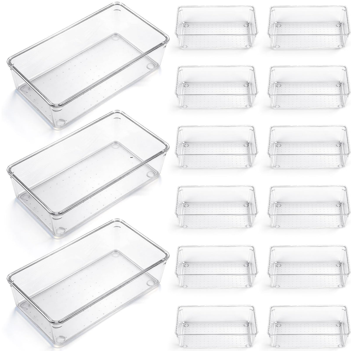 12 Pcs Clear Drawer Organizer 9 x 6 x 2 Inches Plastic Rectangle Trays Makeup Vanity Storage Bins and Kitchen Drawers Dividers for Office Desk Silverware Kitchen Utensils (12 Count)