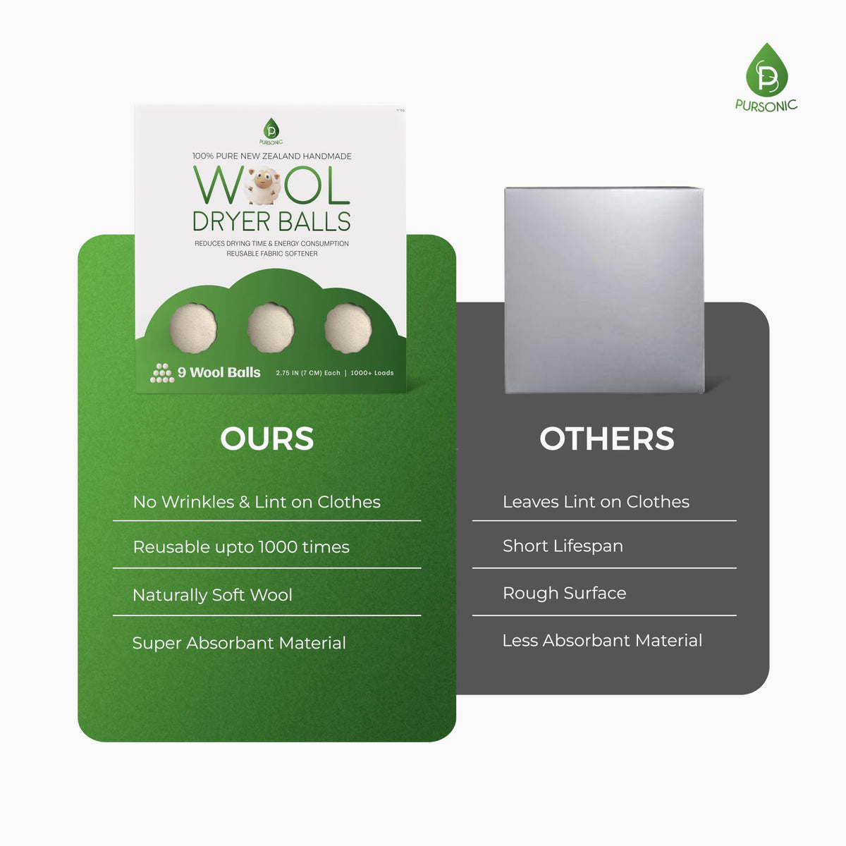 XL Laundry Wool Dryer Balls Made with 100% Pure New Zealand Wool (9 Count)