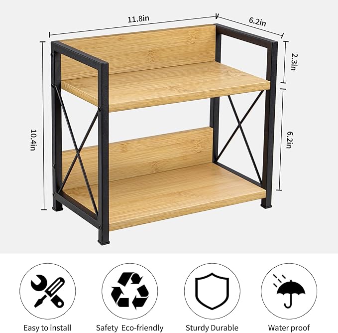Giikin Countertop Shelf Organizer, 2 Tier Kitchen Spice Rack Organizer for Countertop, Wood Coffee Counter Shelf Organizer for Home (Bamboo, S)