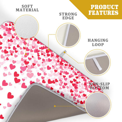 Valentine's Day Dish Drying Mat for Kitchen Counter Love Heart Kitchen Dish Drying Pad 18”x24” Absorbent Reversible Happy Valentine Dishes Drainer Pad Dish Drying Rack Mat for Countertop