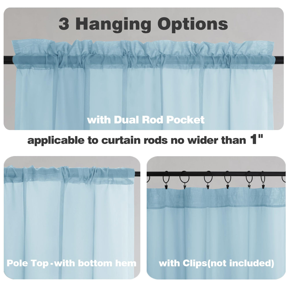 Light Blue Sheer Valances for Windows 2 Pack (2 Count)