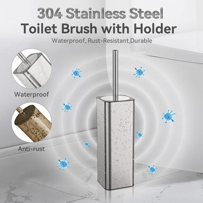 Toilet Bowl Brush and Holder for Bathroom Silver