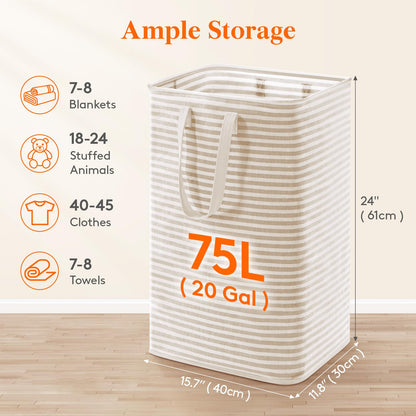 75L Large Collapsible Laundry Basket with Extended Handles