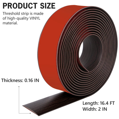 16.4Ft Floor Transition Strip Self Adhesive Vinyl Cover Floor Strip Flat Divider Transition Strip Wood Grain Design for Laminate Floor Gaps and Doorway Transitions (16.4 Foot)