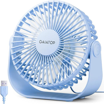 Gaiatop USB Desk Fan, 3 Speeds Strong Airflow, 5.5 Inch Portable 90° Rotate Quiet Cooling, Small Personal Table Fans for Bedroom Home Office Travel Blue