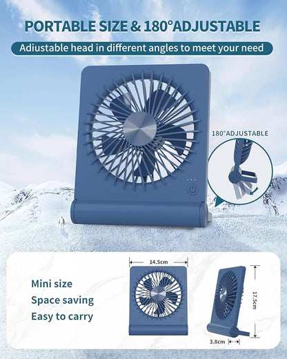 Small Desk Fan,Rechargeable USB Fan Battery Operated,Ultra Quiet, Strong Wind, 3 Speeds Travel Fans