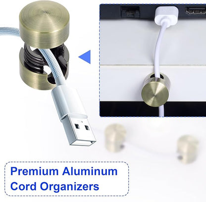 SmallCat 3 Sets Charger Holders for Cords, Gold/Silver/Antique Copper Adjustable Cable Anchor Holders, Adhesive Metal Cord Clips, Cable Management Wire Organizers for Desk, Office, Nightstand
